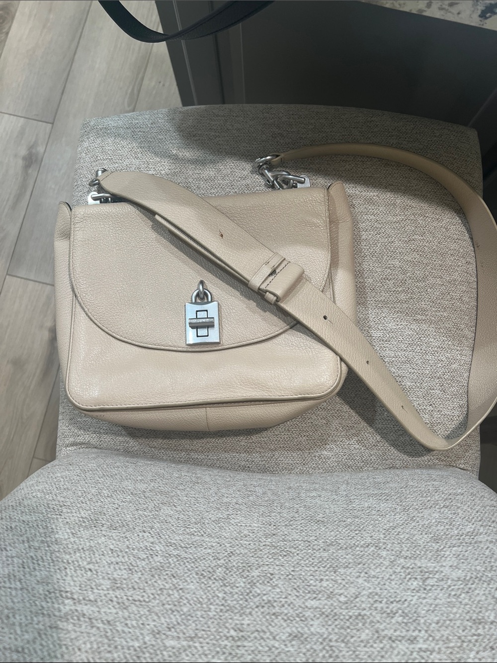 Rebecca Minkoff Beige Pebbled Leather Crossbody with Silver Hardware